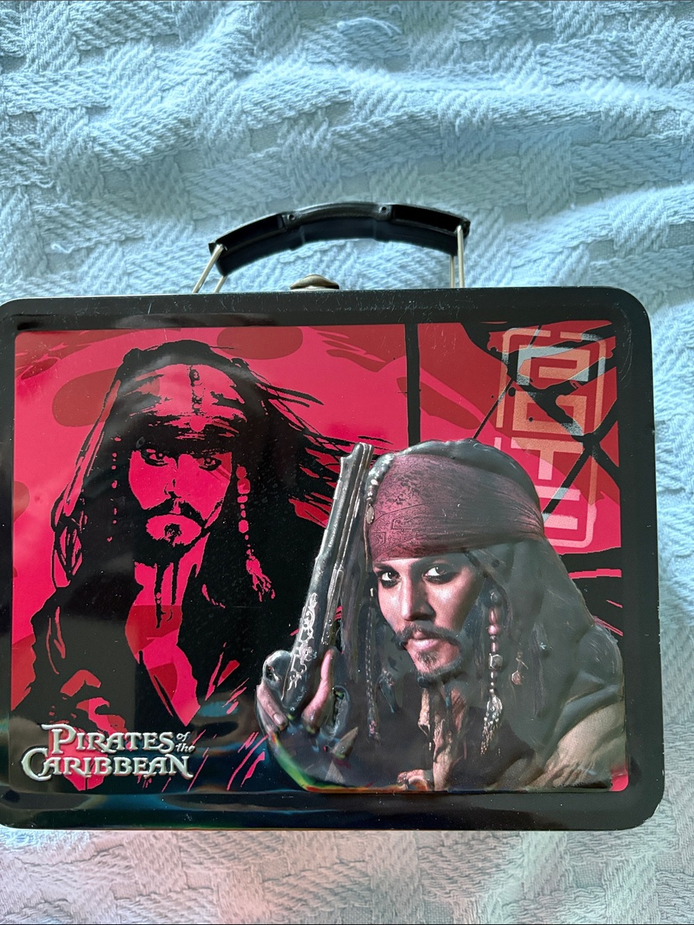 Disney Pirates of the Caribbean Red and Black Metal Lunchbox Excellent